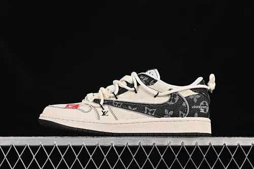 All categories Air Jordan Jordan series basketball shoes Air Jordan 1 Low High-end customized low-top sneakers Travis Scott x Fragment Design x Air Jordan 1 Low OG SP AJ1 Joe 1 LV joint black canvas drawstring low-top cultural casual sneakers YX5066-388